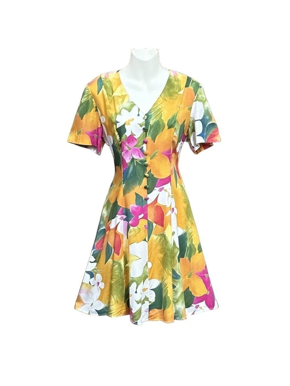 Vintage 90s Y2K bright color Aline short sleeve dress Medium
